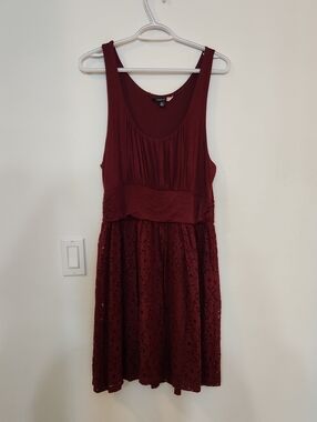 ModCloth Burgundy Lace-Overlay Sleeveless Fit & Flare Dress